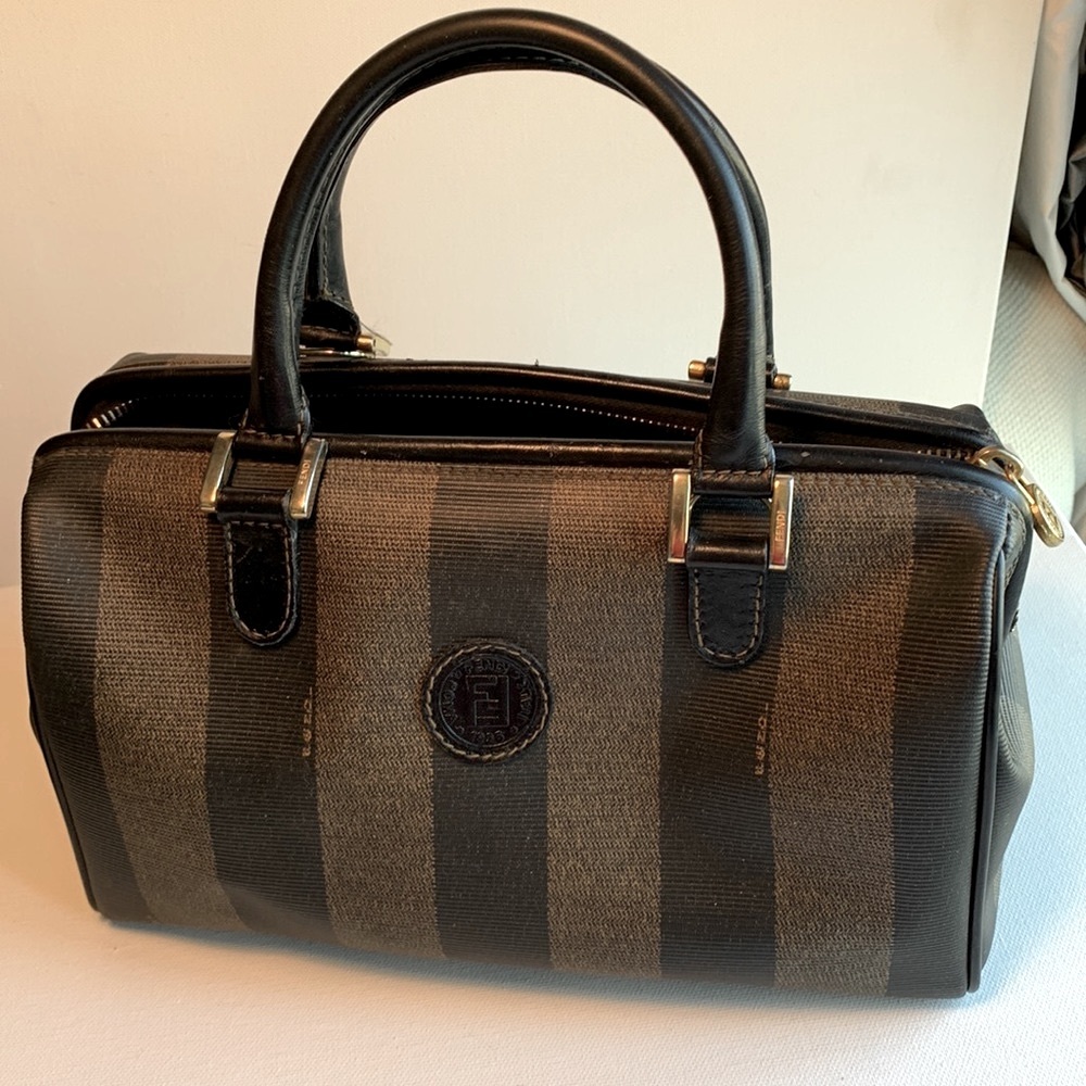 FENDI Y2k 90’s Vintage Hard Frame Pequin Stripe Boston Speedy Doctor Bag Gold HW